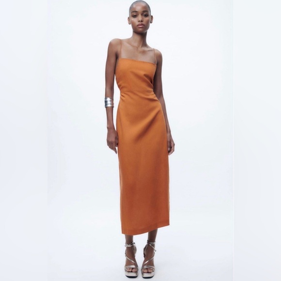 Zara Linen Blend Midi Dress NWT - Picture 1 of 8